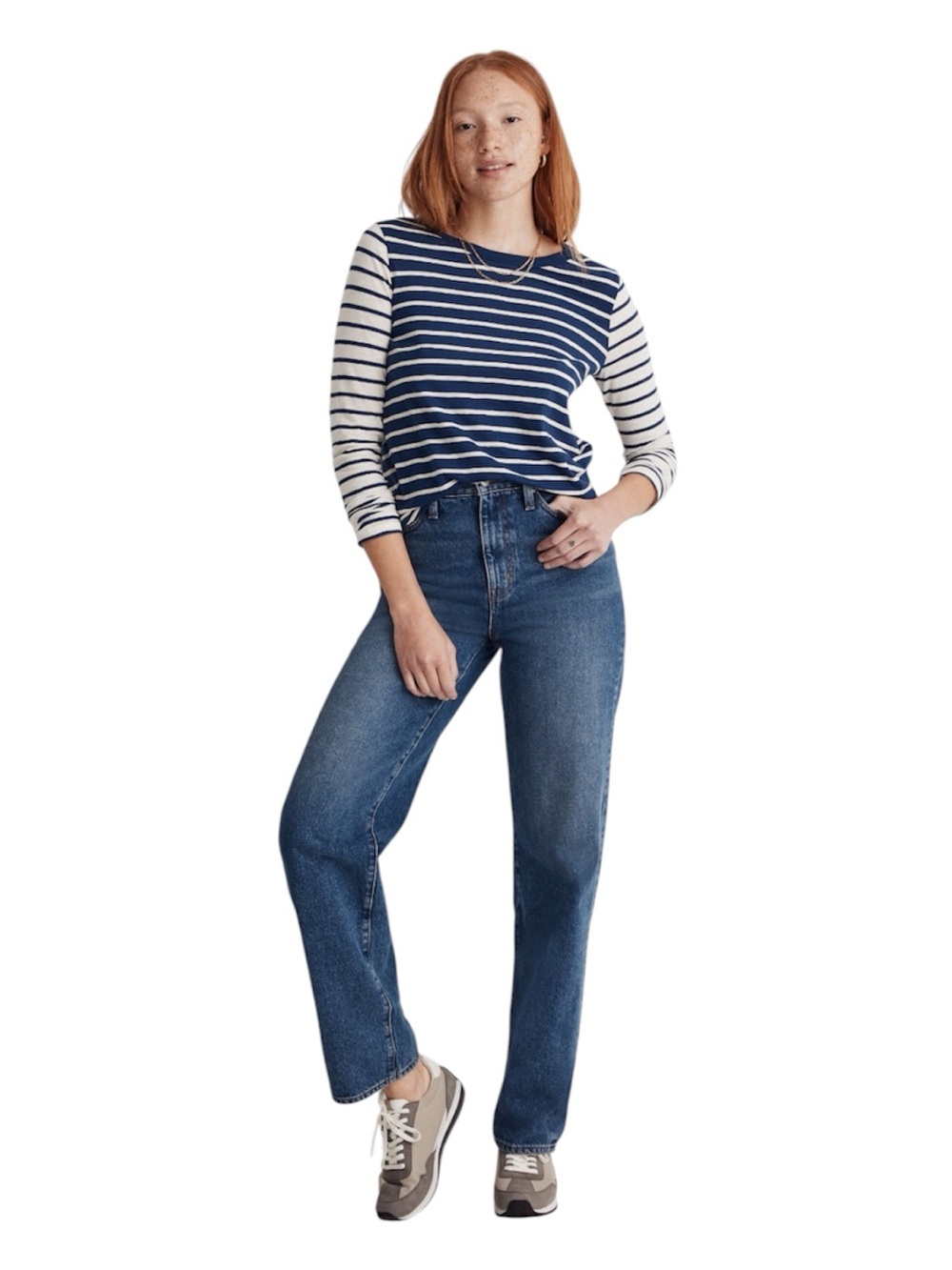 Madewell Whisper Cotton Crewneck Long-Sleeve in Caddie Stripe